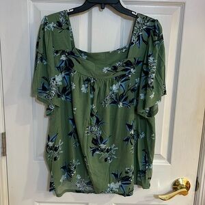 Lucky brand short sleeve shirt green floral print size xxl like new